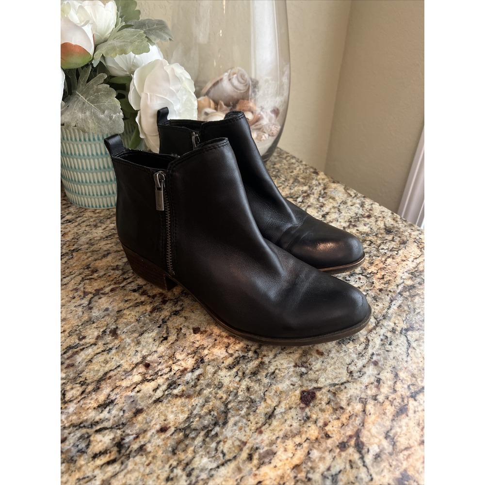 Lucky Brand Basel Black Leather Ankle Double Zip Booties Womens 8.5 M